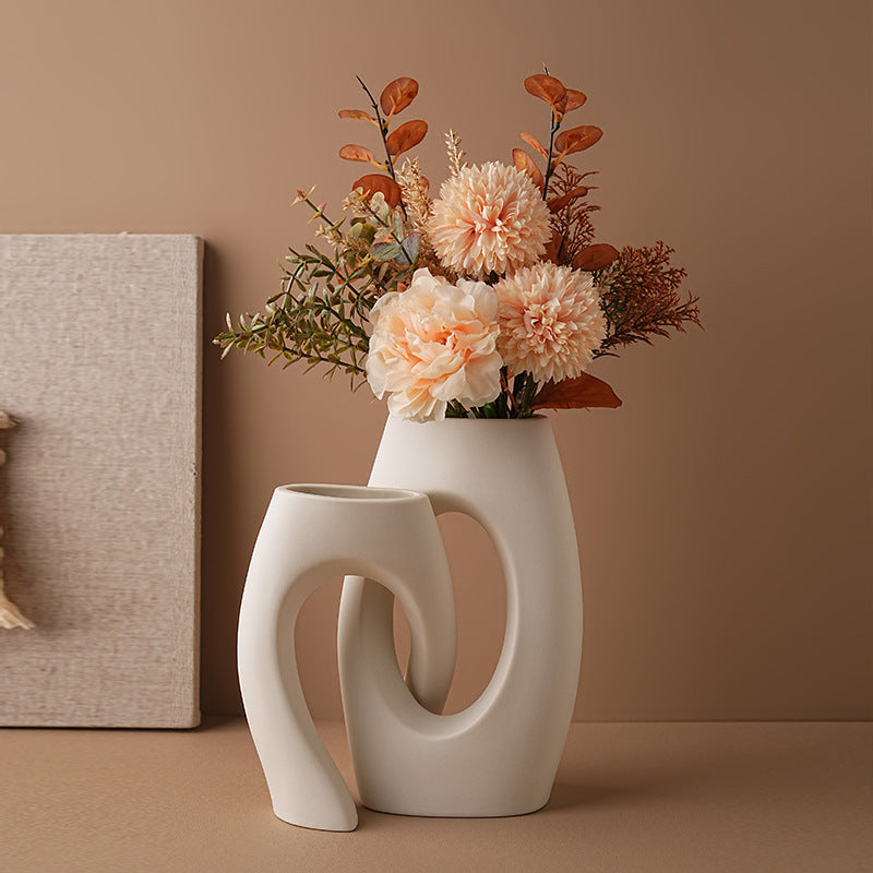 White Art Ceramic Vase Home Flower Arrangement Decorations