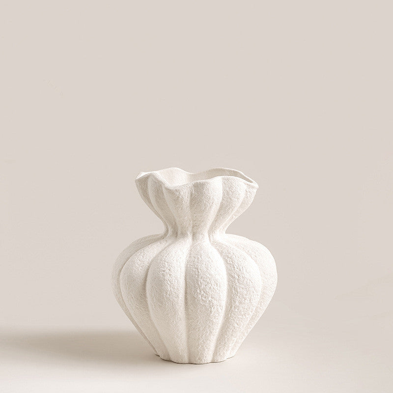 White Art Petal Shape Ceramic Vase Home Flower Arrangement Ornaments