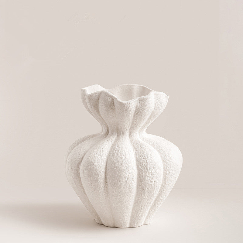 White Art Petal Shape Ceramic Vase Home Flower Arrangement Ornaments