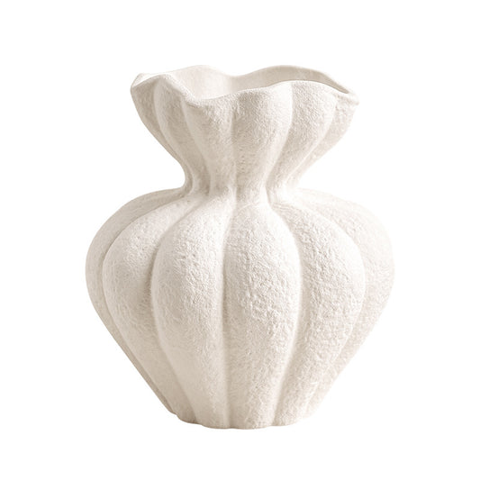 White Art Petal Shape Ceramic Vase Home Flower Arrangement Ornaments