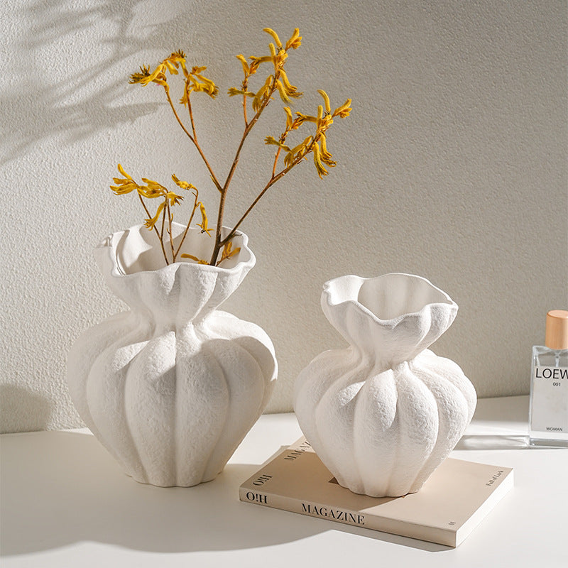White Art Petal Shape Ceramic Vase Home Flower Arrangement Ornaments