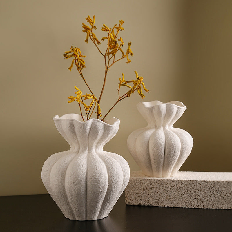 White Art Petal Shape Ceramic Vase Home Flower Arrangement Ornaments